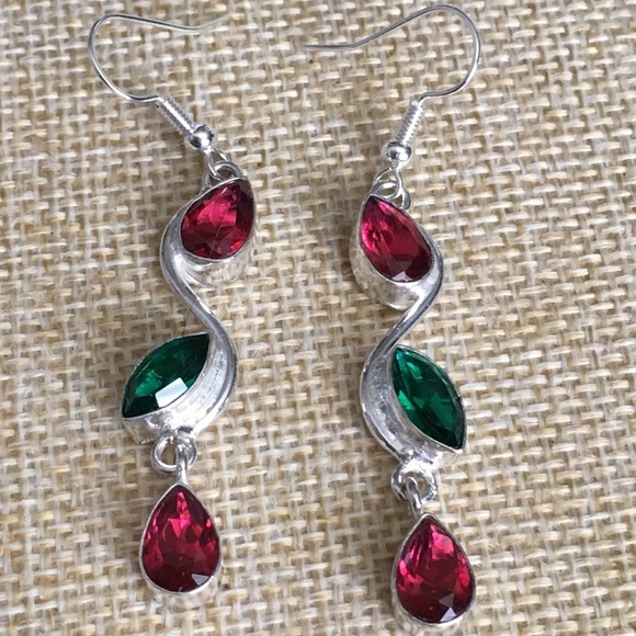 New Sim Pink Kunzite & Chrome Diopside Crystal Hook Earrings - Picture 1 of 8